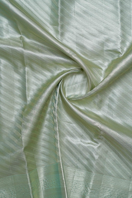 Diagonal Stripe Shimmer Mint-Green Pure Tissue Silk Saree
