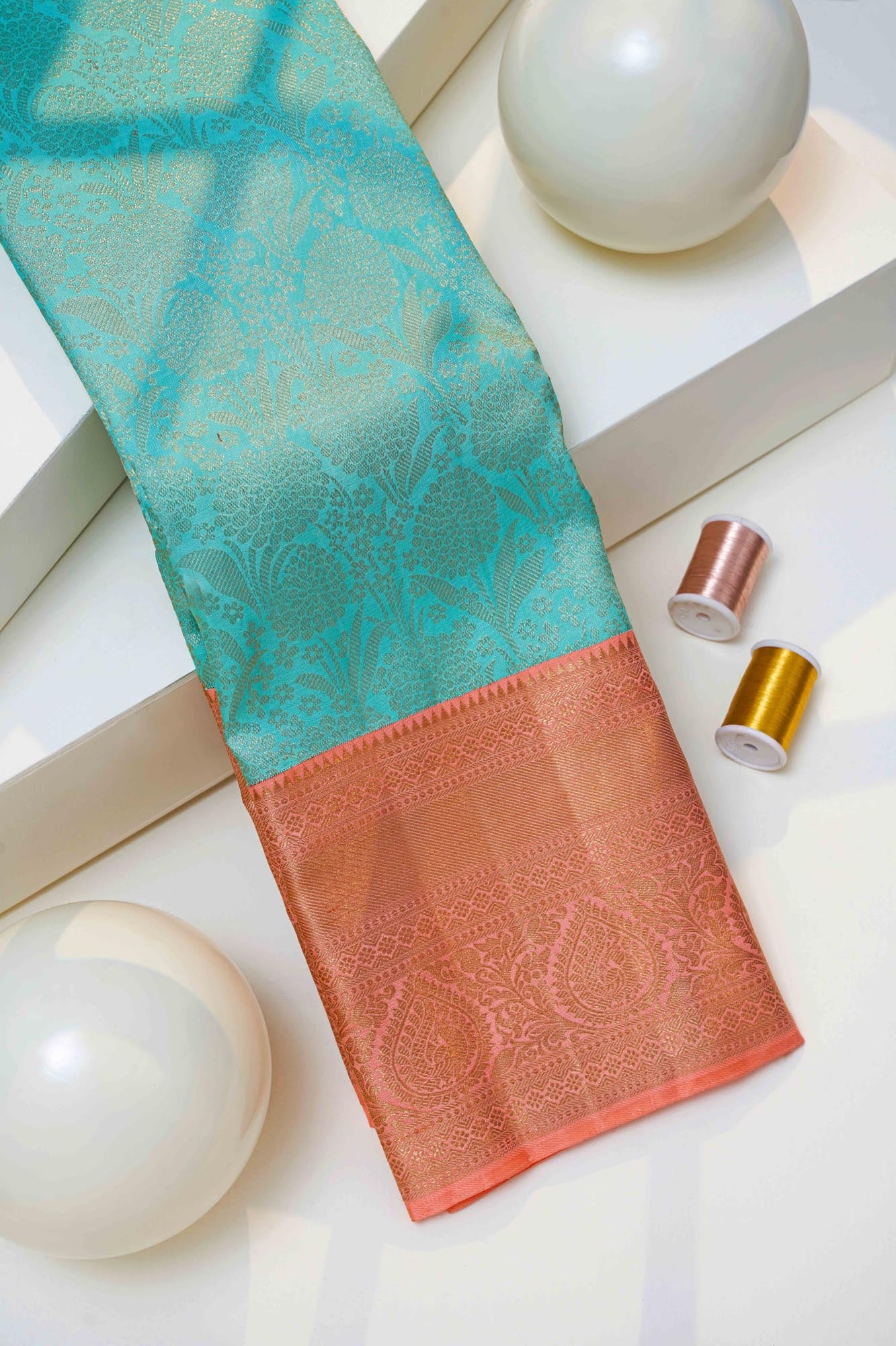 Lush Botanical Jaal & Mango-Paisley Pure Silk Saree with Silver Zari (Revalue)
