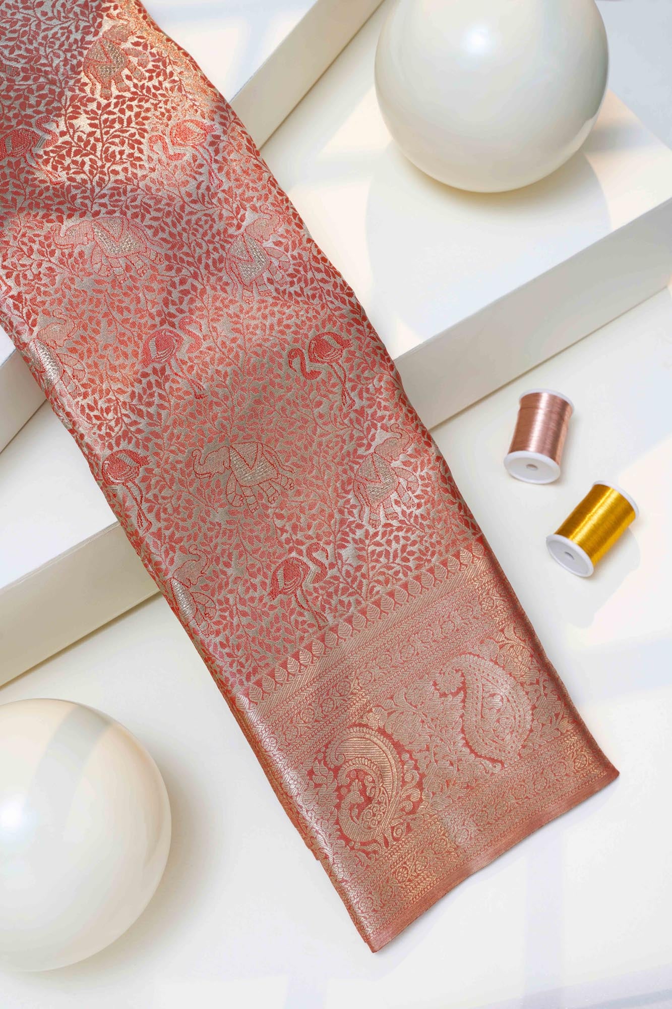 Forest Safari & Flamingo Jaal Pure Tissue Silk Saree