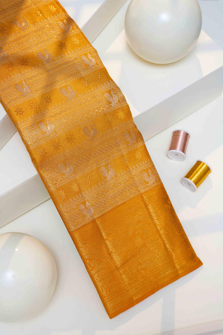 Annapakshi & Mayil Arch Motif Mustard Pure Tissue Silk Saree (Revalue)