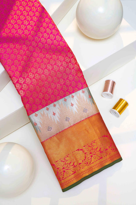 Fancy Brocade Saree with Silver Zari Work (Pure Kanchipuram Silk)