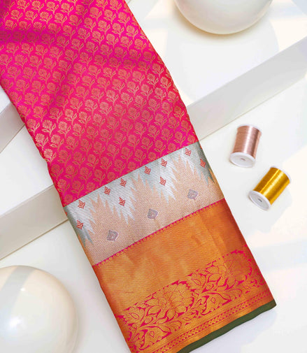 Fancy Brocade Saree with Silver Zari Work (Pure Kanchipuram Silk)