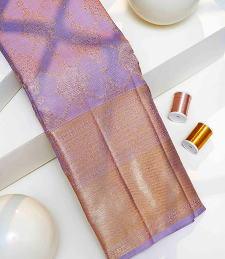 Baroque Medallion Trellis Lilac-Lavender Pure Silk Saree