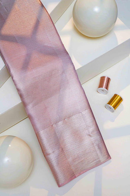 Diagonal Twill Texture Shimmer Mauve-Pink Pure Tissue Silk Saree