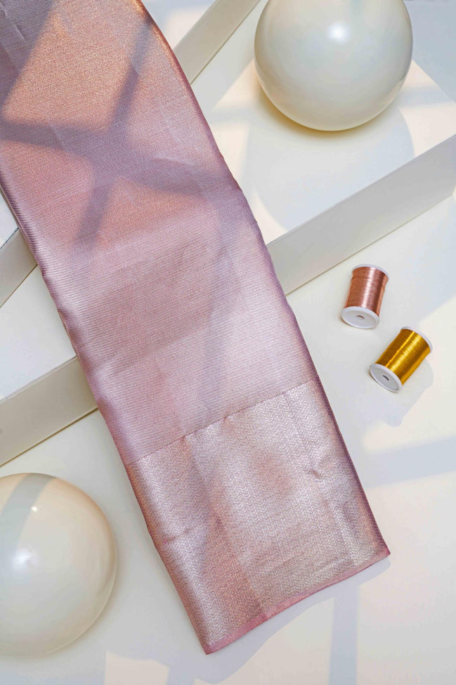 Diagonal Twill Texture Shimmer Mauve-Pink Pure Tissue Silk Saree