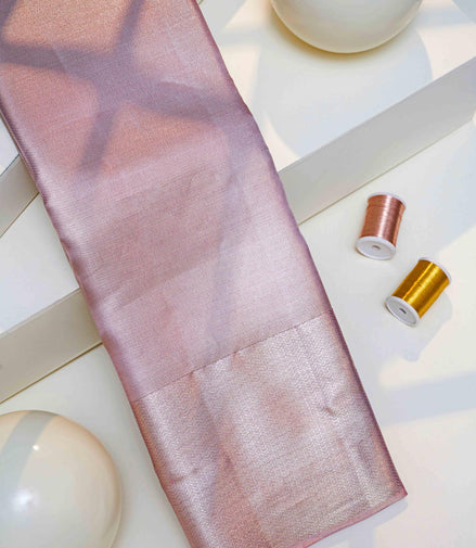 Diagonal Twill Texture Shimmer Mauve-Pink Pure Tissue Silk Saree