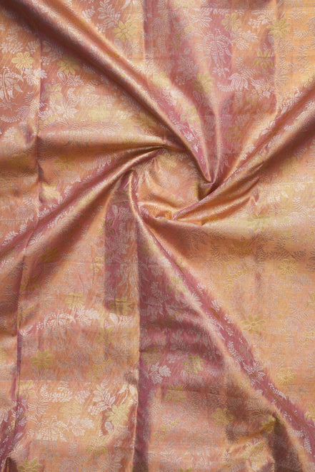 Dual-Tone Rose Gold Floral Jaal & Paisley Border Pure Tissue Silk Saree