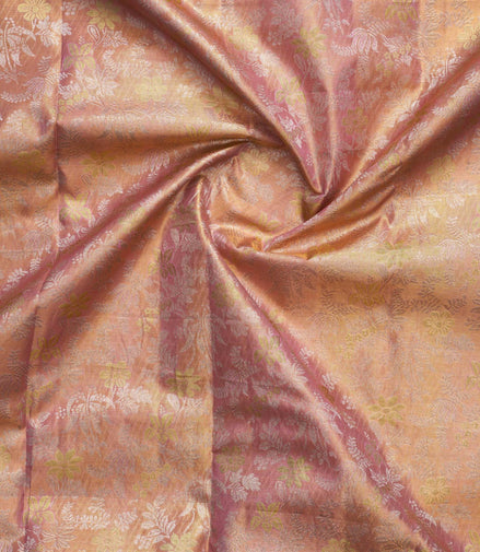 Dual-Tone Rose Gold Floral Jaal & Paisley Border Pure Tissue Silk Saree