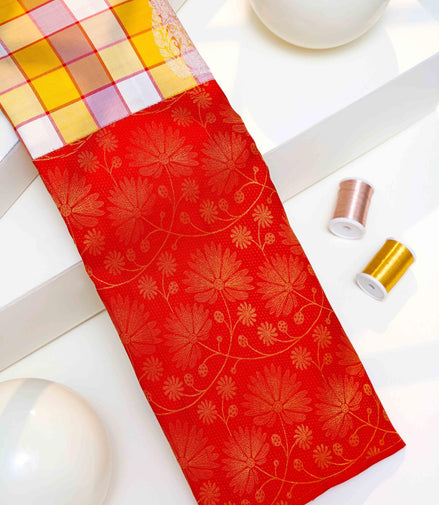 Madras Check & Floral Skirt Border Pure Silk Saree with Silver Touch (Revalue)