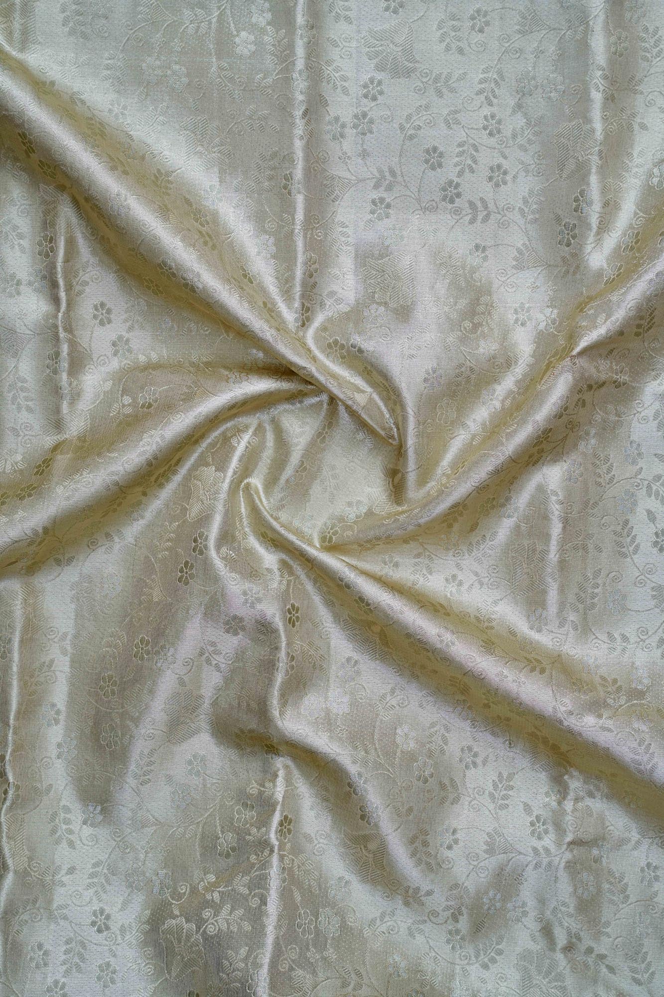 All-Over Floral Jaal & Chakra Medallion Silver-Tissue Silk Saree