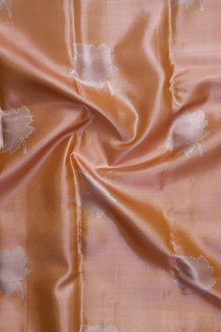 Maple Leaf Motif & Paisley Arch Border Pure Tissue Silk Saree