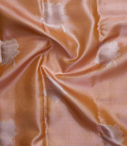 Maple Leaf Motif & Paisley Arch Border Pure Tissue Silk Saree