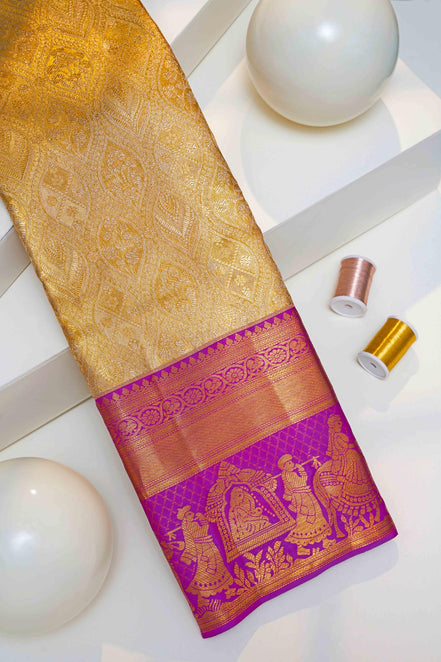 Royal Doli-Baraat & Paisley Jaal Gold Pure Tissue Silk Saree
