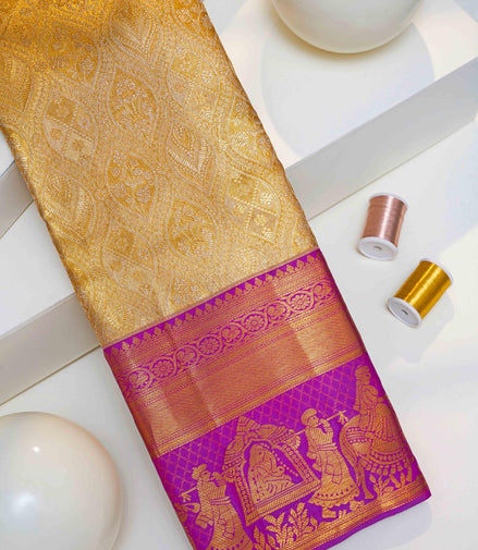 Royal Doli-Baraat & Paisley Jaal Gold Pure Tissue Silk Saree