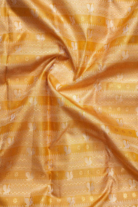 Annapakshi & Mayil Arch Motif Mustard Pure Tissue Silk Saree (Revalue)