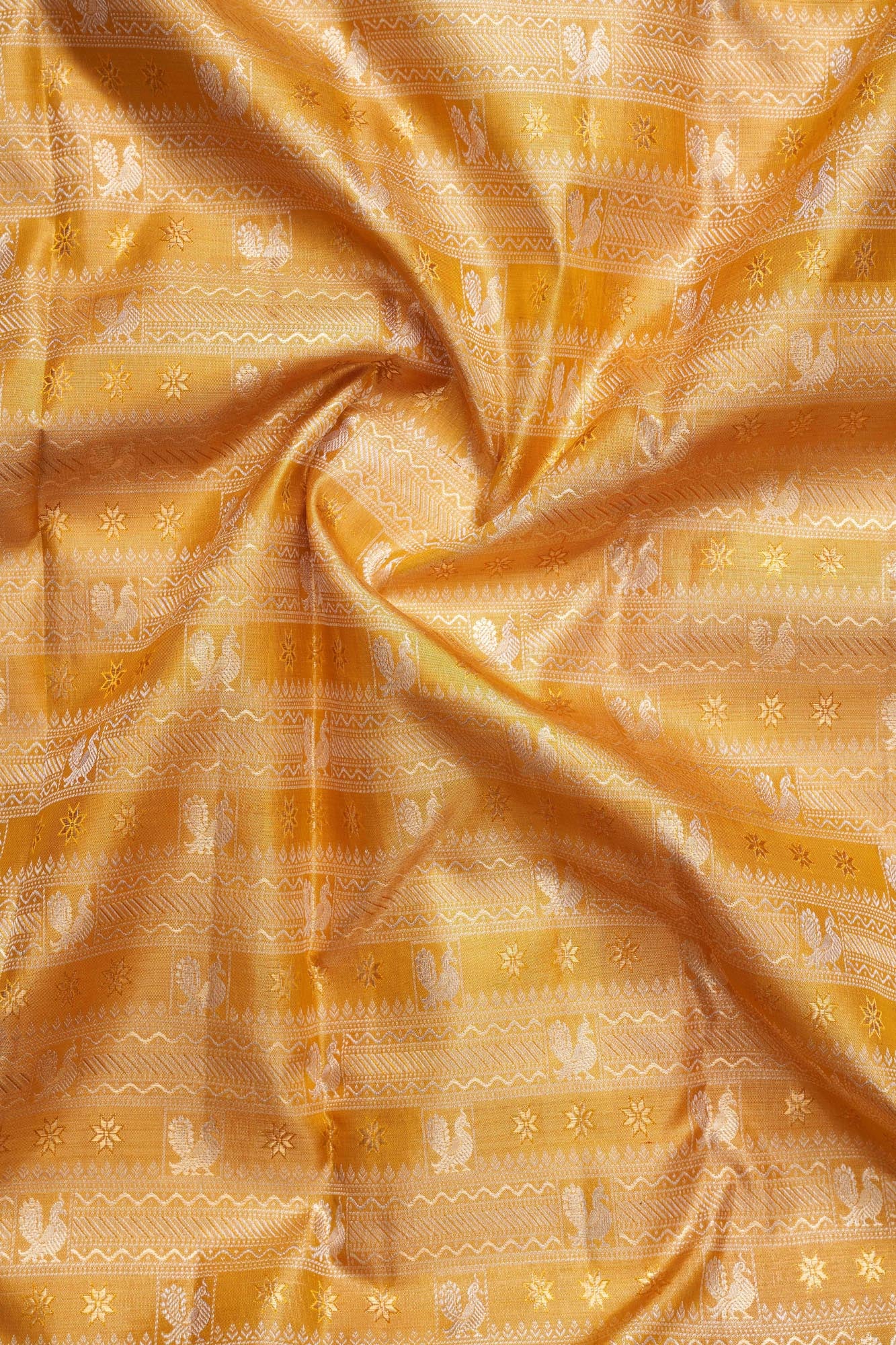 Annapakshi & Mayil Arch Motif Mustard Pure Tissue Silk Saree (Revalue)