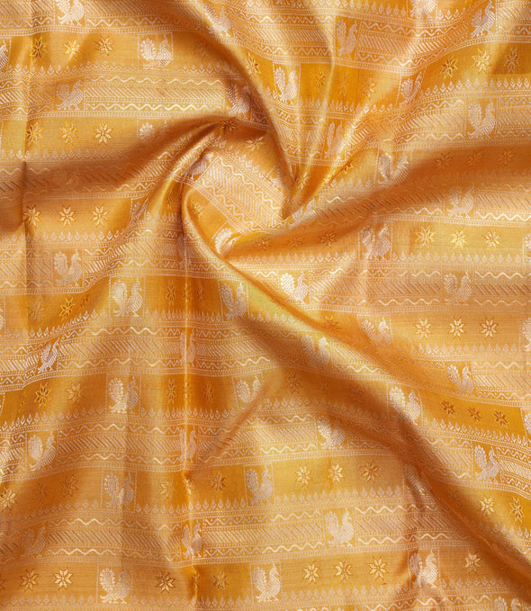 Annapakshi & Mayil Arch Motif Mustard Pure Tissue Silk Saree (Revalue)