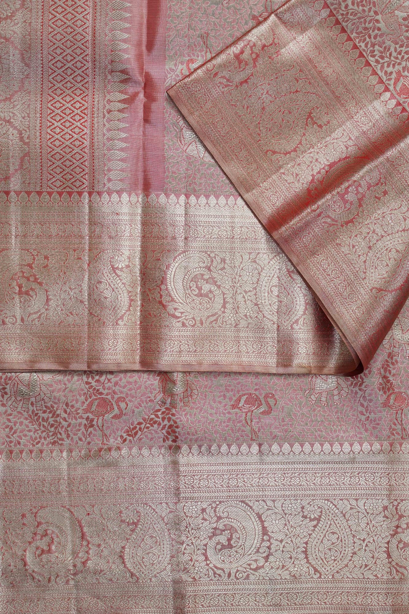 Forest Safari & Flamingo Jaal Pure Tissue Silk Saree