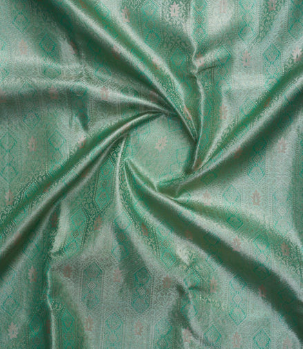 Geometric Diamond Ikat & Peacock Arch Border Sea-Green Pure Tissue Silk Saree