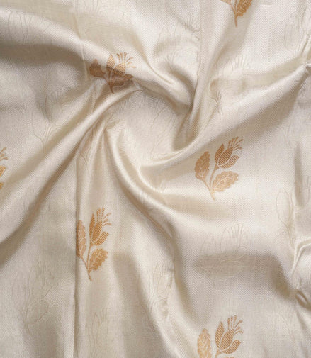 Chevron Self-Weave & Mughal Tulip Motif Pure Silk Saree with Silver Touch (Retouch)