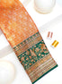 Geometric Trellis & Meenakari Flying Birds Bottle-Green Border Pure Tissue Silk Saree