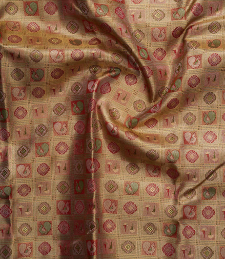 Geometric Grid & Meenakari Peacock Pure Tissue Silk Saree