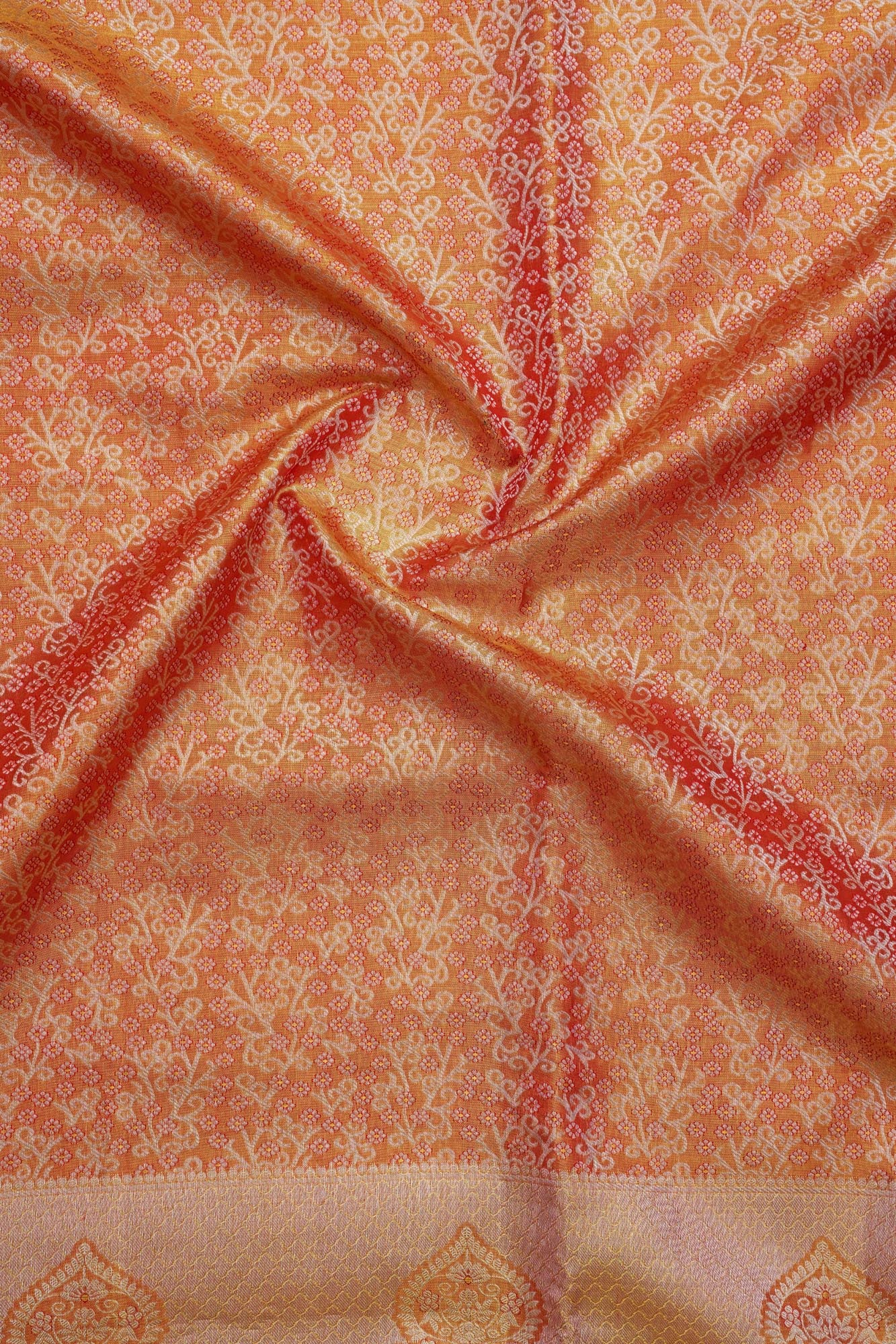 All-Over Micro-Floral Jaal & Mughal Kalga Arch Border Pure Tissue Silk Saree