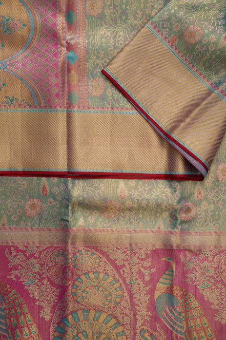 Floral Jaal & Meenakari Peacock Skirt Border Pure Tissue Silk Saree