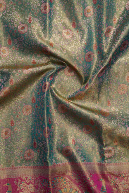 Floral Jaal & Meenakari Peacock Skirt Border Pure Tissue Silk Saree