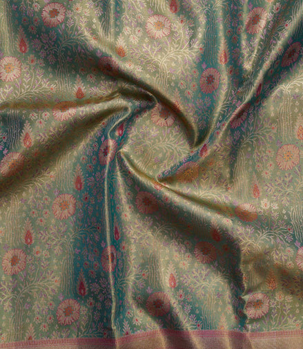 Floral Jaal & Meenakari Peacock Skirt Border Pure Tissue Silk Saree