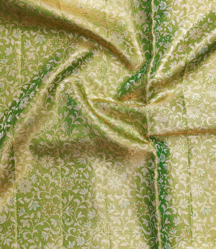 All-Over Botanical Floral Jaal & Meenakari Contrast Magenta Border Pure Tissue Silk Saree with Silver Touch (Revalue)