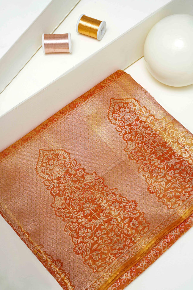 All-Over Micro-Floral Jaal & Mughal Kalga Arch Border Pure Tissue Silk Saree