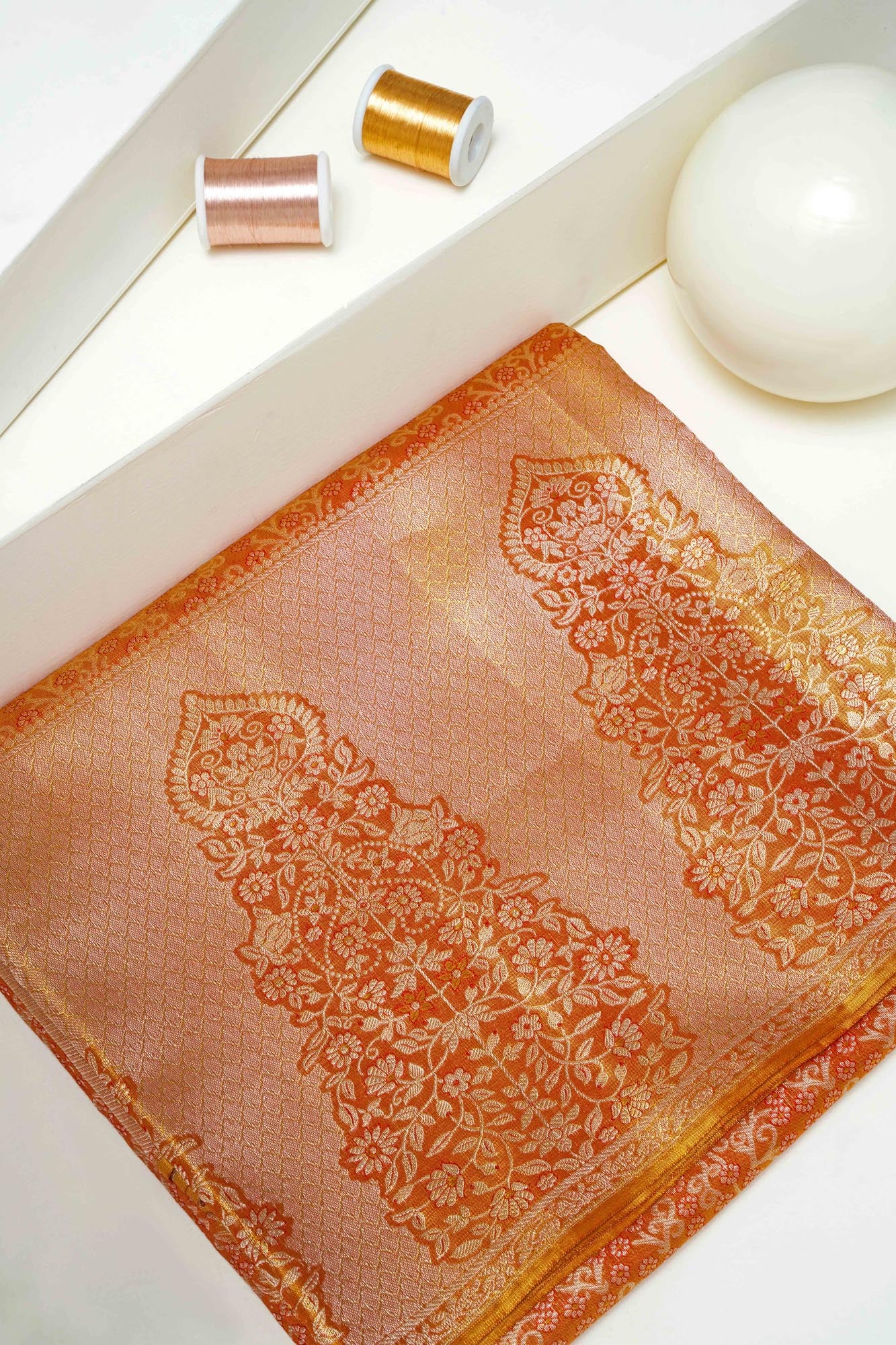 All-Over Micro-Floral Jaal & Mughal Kalga Arch Border Pure Tissue Silk Saree