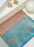 Botanical Feather Jaal & Meenakari Peacock Medallion Cyan-Blue Border Pure Tissue Silk Saree